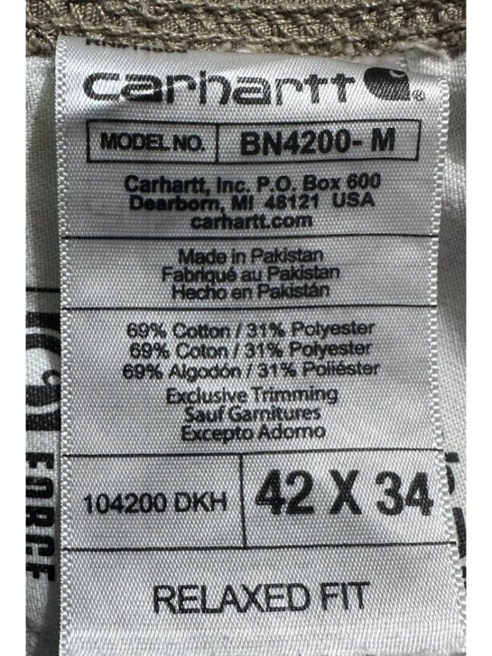 Carhartt Relaxed Fit Mens 42X34 Force Ripstop Cargo Work Pants Beige - Picture 6 of 6